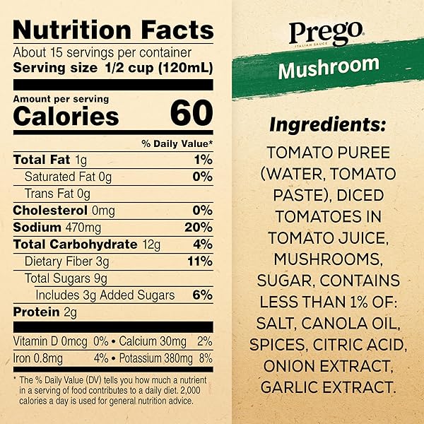 PREGO MUSHROOM PASTA SAUCE, 67 OZ JAR