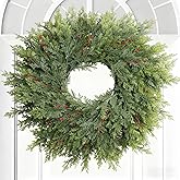 Dushle Christmas Decorations Christmas Cedar Wreath 26inch Large Christmas Wreaths for Front Door with Red Berry Wreaths Winter Door Wreath for Window Holiday Fireplace Indoor Outdoor Xmas Decor