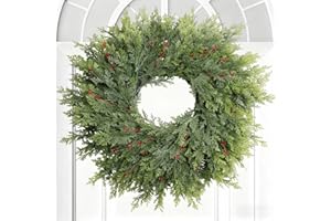 Dushle Christmas Decorations Christmas Cedar Wreath 26inch Large Christmas Wreaths for Front Door with Red Berry Wreaths Winter Door Wreath for Window Holiday Fireplace Indoor Outdoor Xmas Decor