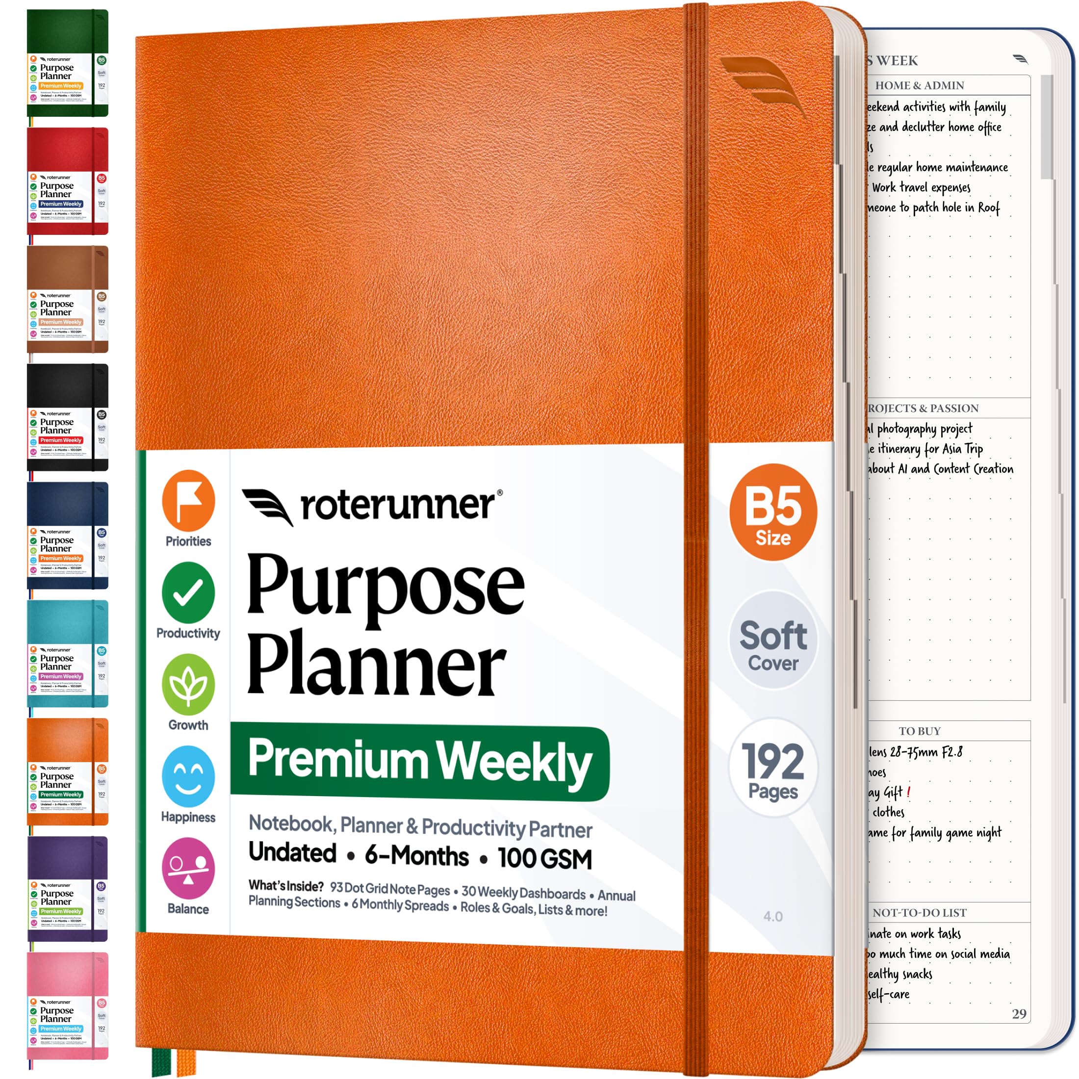 Purpose Planner B5 Undated Monthly Weekly Daily Productivity Journal 2024 Life Health Goal Setting Business Tool for Professionals Moms Academic Student Organizer Notebook (7.5”x9.8” Navy Softcover)
