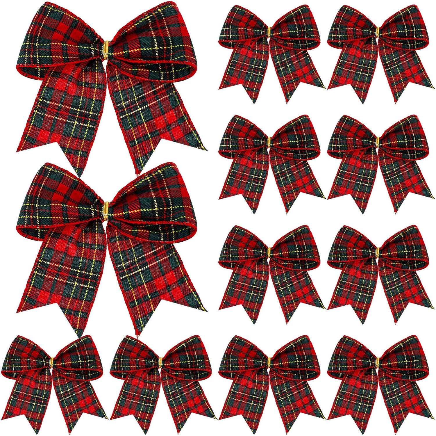 Bows & Ribbons - Jetec 12 Pcs Christmas Buffalo Plaid Bows Decorations 6 Inch Christmas Check Plaid Bows Tie Bows Wreaths Ornaments for Xmas Tree Garland DIY Crafts Home Indoor Outdoor Decor(Red Plaid)