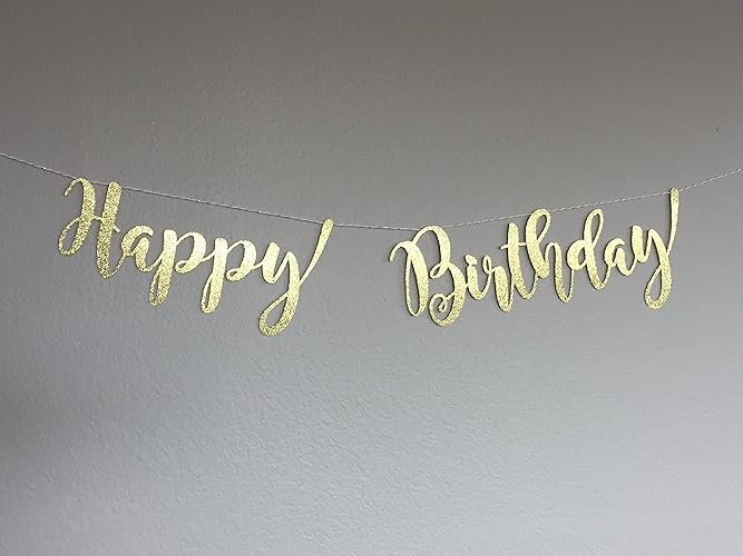 Amazon Com Happy Birthday Banner Garland String Gold Glitter