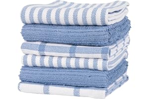 KAF Home Premium Kitchen Towels (18" x 28", 6 Pack), Large 100% Cotton, Flat & Terry Absorbent Dish Towel Set (Faded Denim)