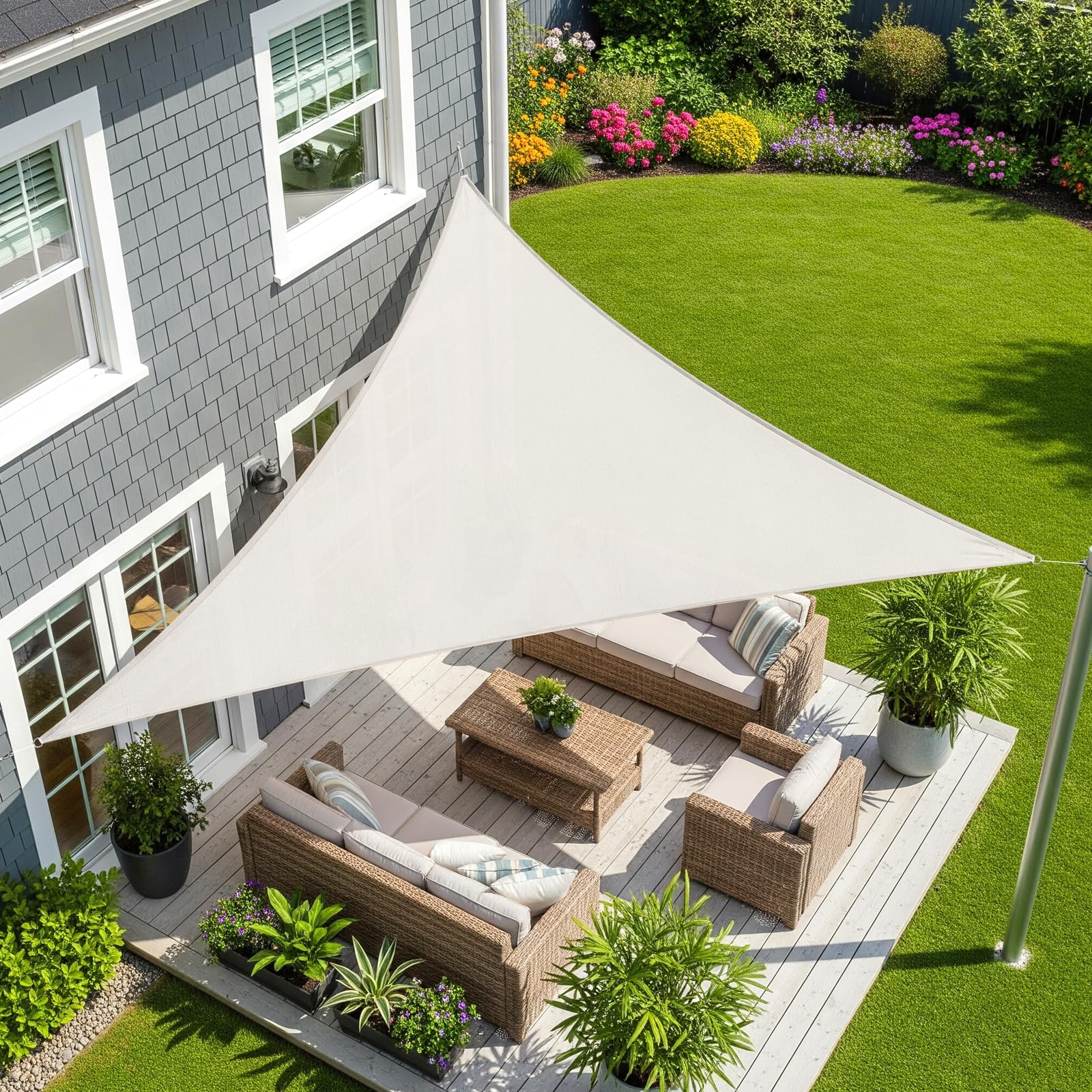 Sunnylaxx 3x3x3m Triangle Shade Sail,Cream Waterproof Sun Shades Outdoor Canopy 95% UV Block Water Resistant Sunshade for Patio,Garden,Backyard