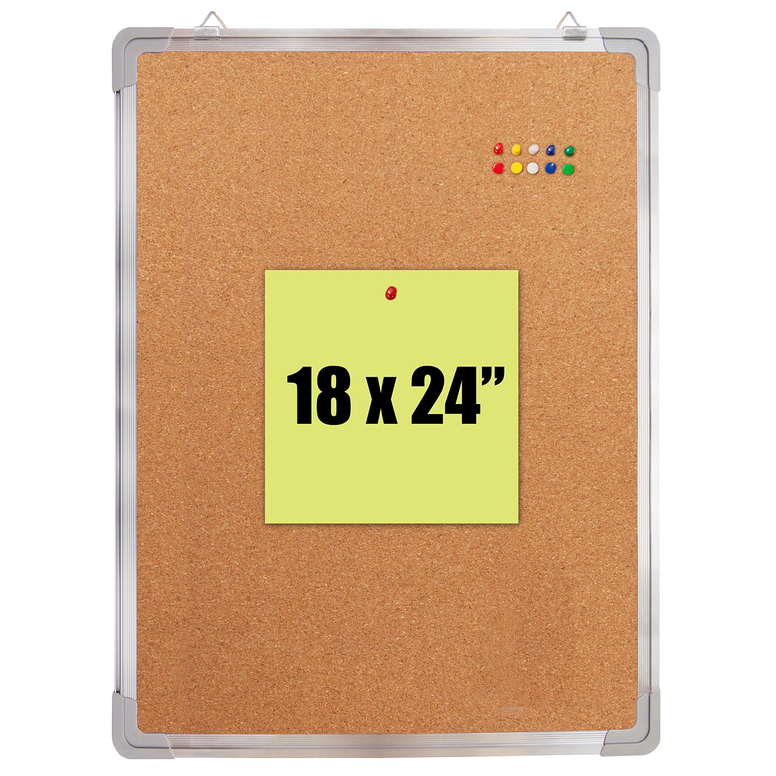 Cork Board Set for Wall - Bulletin Board Corkboard 18 x 24 in with 10 Thumb Tacks - Wall Hanging Pin Board Message Board Tack Board Organizer for Home, Office, Desk and Cubicle (18x24 Vertical)