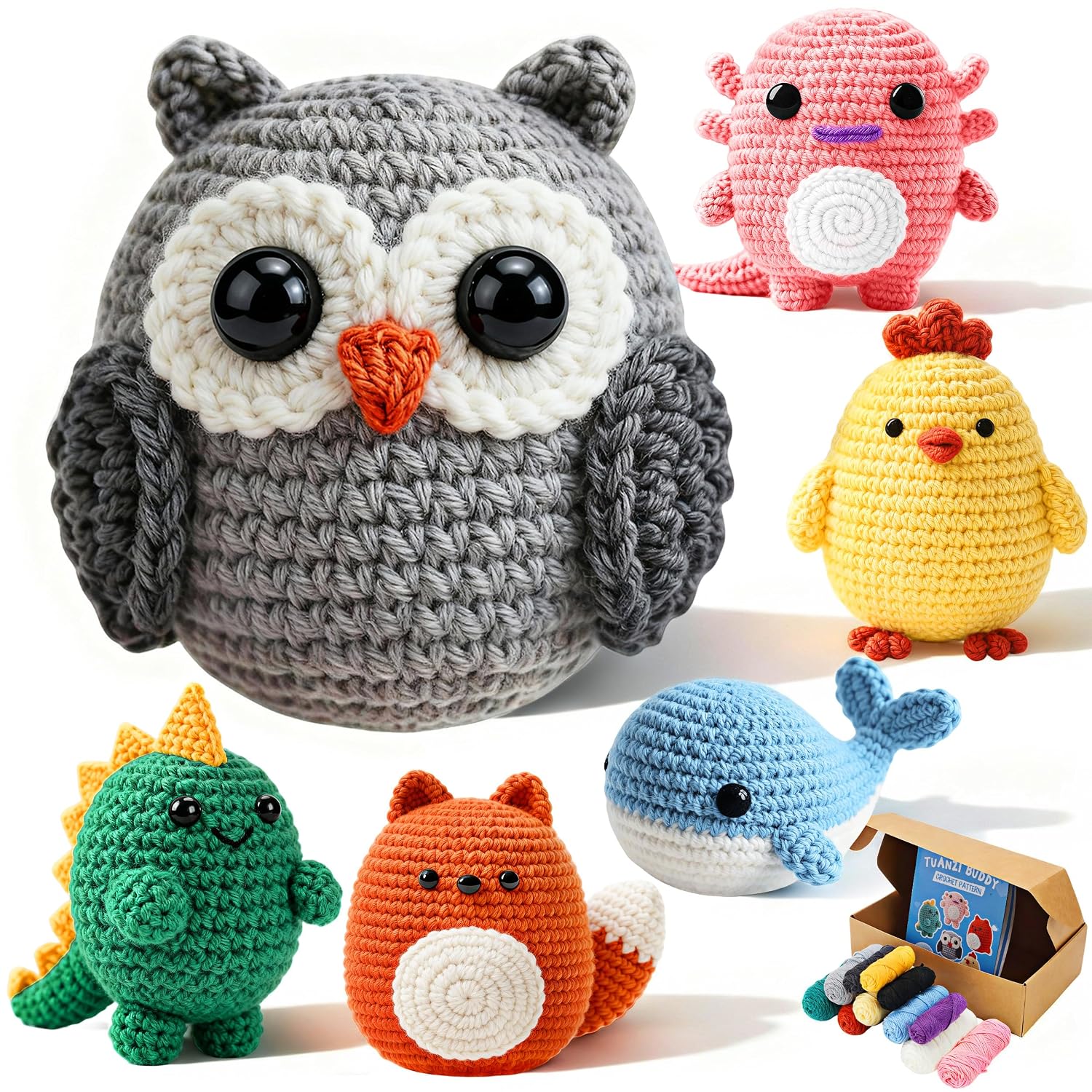 Joyclub Crochet Kit for Beginners 6 Animal Family with Video for Adults | Amigurumi animal with step-by-step video and 40% ex