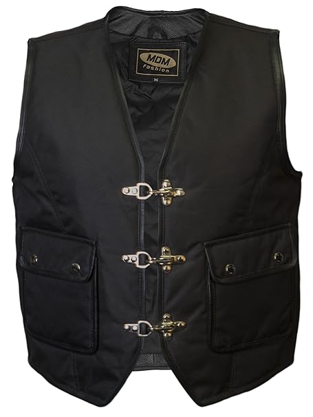 Textil Bikerweste in schwarz, Drei Metallverschlüsse, zwei aufgesetzten Taschen, ohne Seitenschnüre