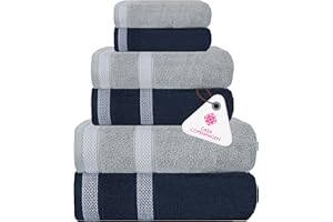 CASA COPENHAGEN Solitaire Mix 6 Pieces Towel Set- Navy Blue + Grey Violet, 600 GSM 2Bath Towel 2Hand Towel 2Washcloth, Designed in Denmark Made of Soft Egyptian Cotton for Bathroom, kitchen & Shower