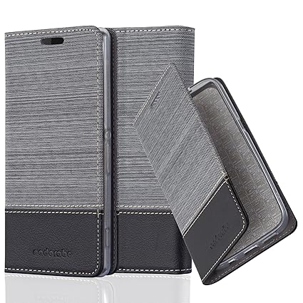 Cadorabo Hülle für Sony Xperia Z2 - Hülle in GRAU SCHWARZ – Handyhülle mit Standfunktion und Kartenfach im Stoff Design - Cas