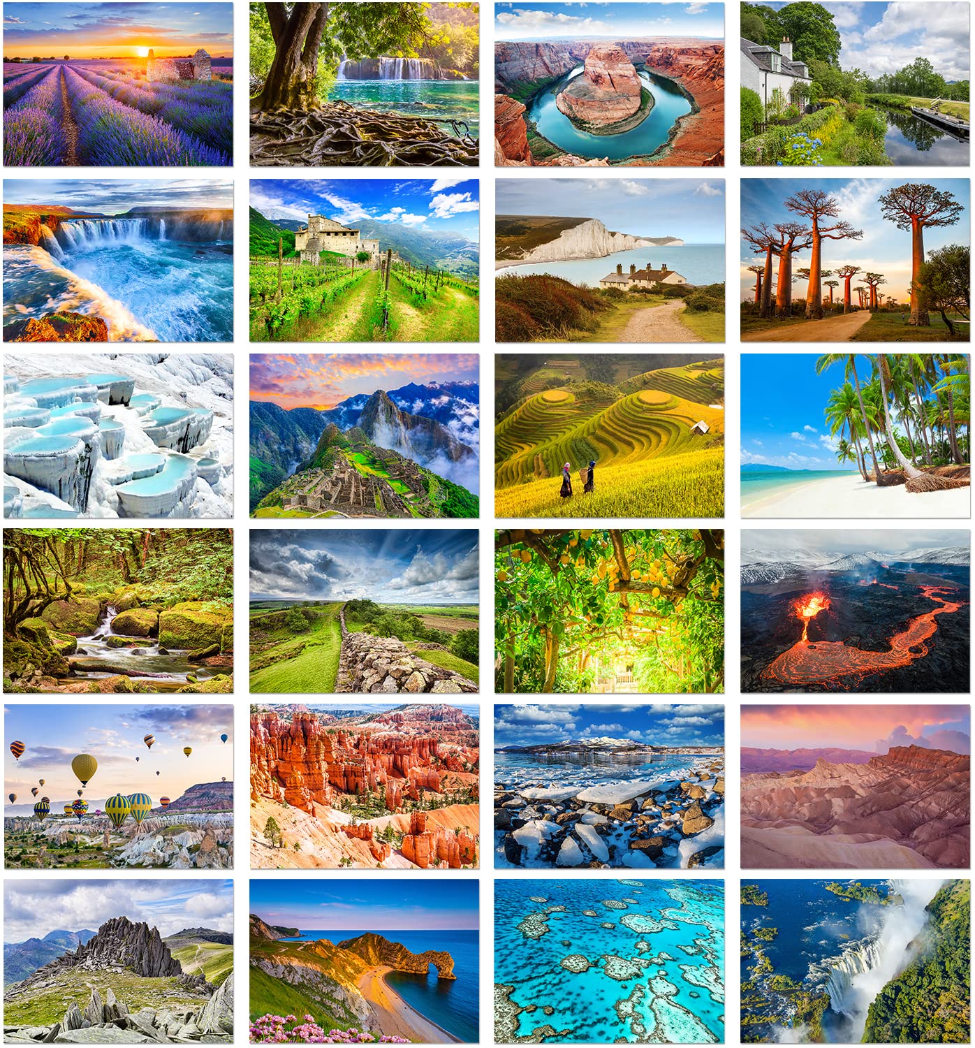 Olivia Samuel 24 x Beautiful Worldwide Landscapes Greeting Cards Blank from A great value Multipack, Eco Friendly and Designed and Printed in the UK