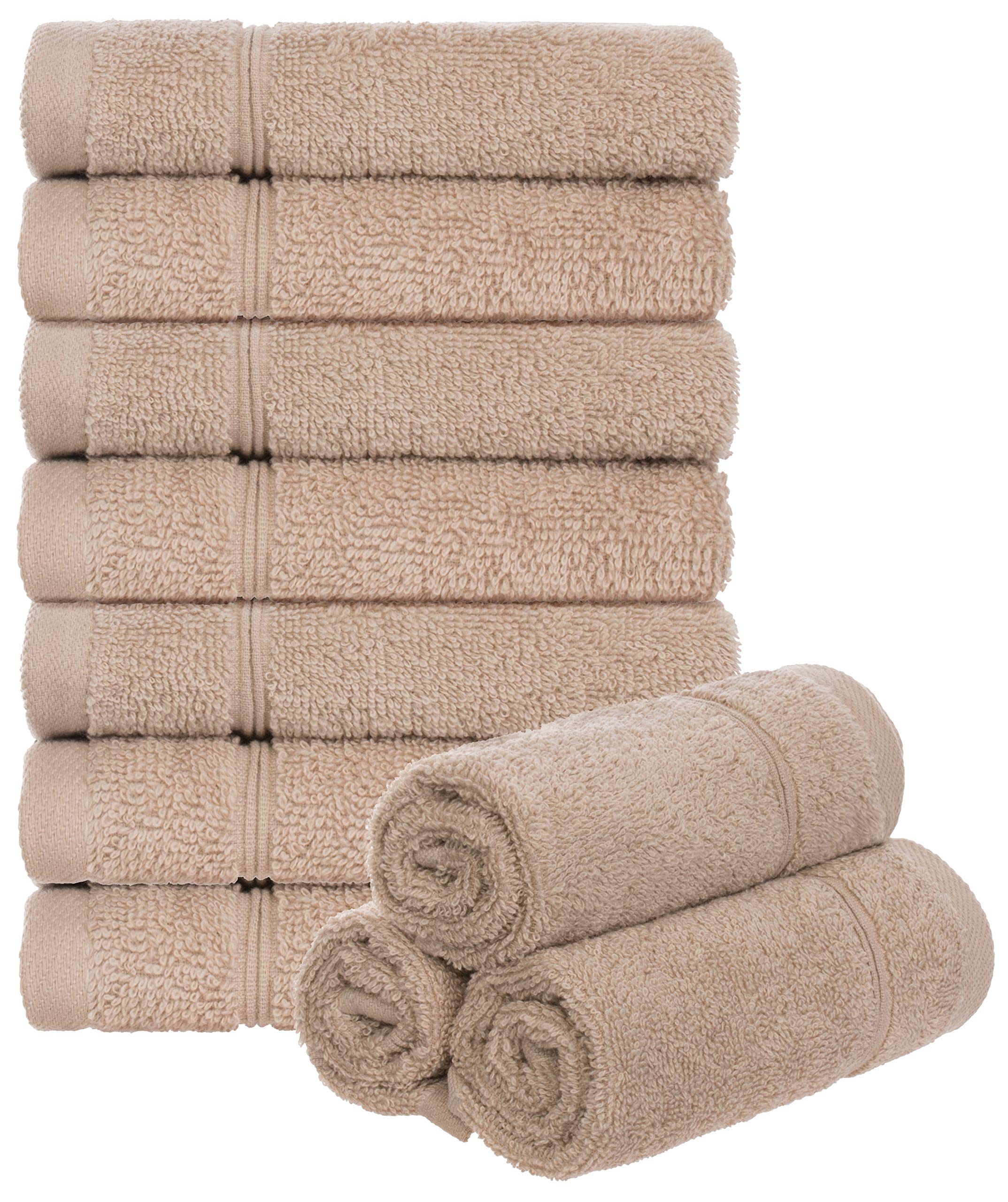 Brandsseller Cotton Bath Towel Collection - 10-Piece Towel Set 12"x12" - Sand