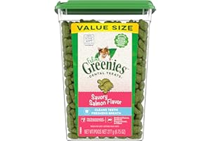 Greenies Feline Adult Natural Dental Care Cat Treats, Savory Salmon Flavor, 9.75 oz. Tub