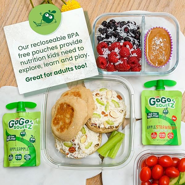 GOGO SQUEEZ APPLESAUCE AND FRUIT PUREE, APPLE BANANA, 3.2 OZ (PACK OF 4), UNSWEETENED FRUIT SNACKS FOR KIDS, GLUTEN FREE, NUT FREE AND DAIRY FREE, BPA FREE POUCHES (PACKAGING MAY VARY)