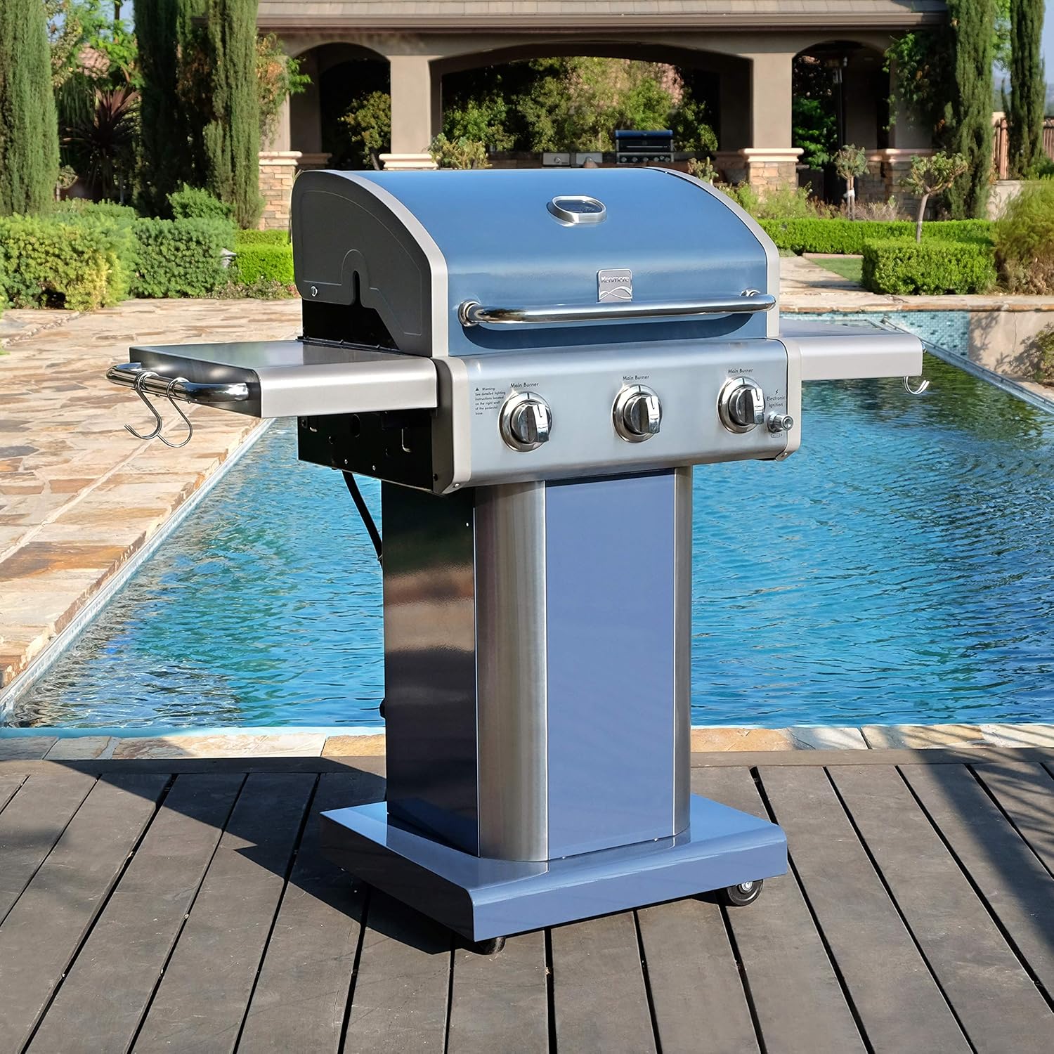 Kenmore PG-4030400LD-AZ-AM 3 Burner Outdoor Patio Gas BBQ Propane Grill, Azure: Garden & Outdoor