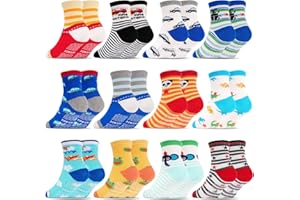 SkiBeaut Toddler Boy Socks, 12 Pairs Kids Gripper Non Slip Baby Boys Girls Socks with Grips for Age 1-7 Children
