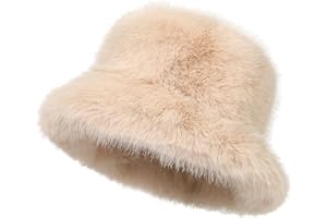 LA CARRIE Women's Fuzzy Wide Brim Faux Fur Bucket Hat Winter Warmer Fisherman Cap