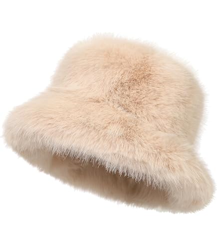 foefaik Fluffy Faux Fur Bucket Hat,Warm Hats Fuzzy Bucket  display picture 1