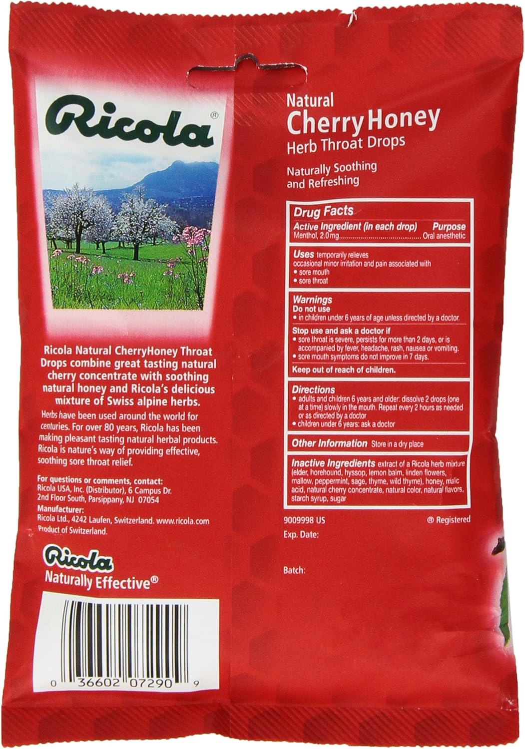 Ricola Cherry Honey Throat Drops, 24 Drops, Naturally Soothing Relief that Lasts for Scratchy, Hoarse, and Sore Throats: Health & Personal Care