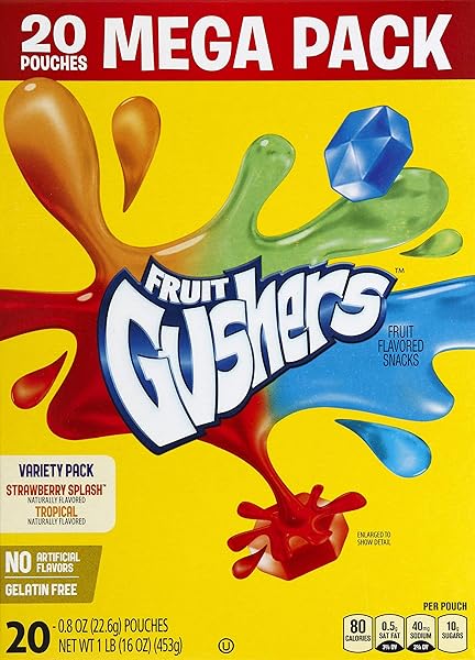 GUSHERS FRUIT FLAVORED SNACKS, TROPICAL AND STRAWBERRY FLAVORS, FAMILY PACK, 20 CT, 16 OZ