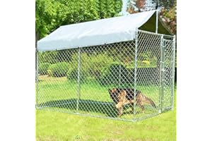 Kicari 10x6x7.7ft Large Dog Kennel Outdoor, Heavy-Duty Outside Dog Kennel with Roof, Security Latch-Lock Door, Chain-Link Dog Enclosure Dog Run for Yard with Cover