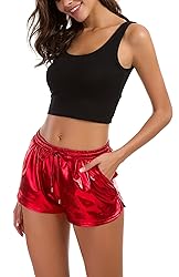 Tandisk Women's Yoga Hot Shorts Shiny Metallic