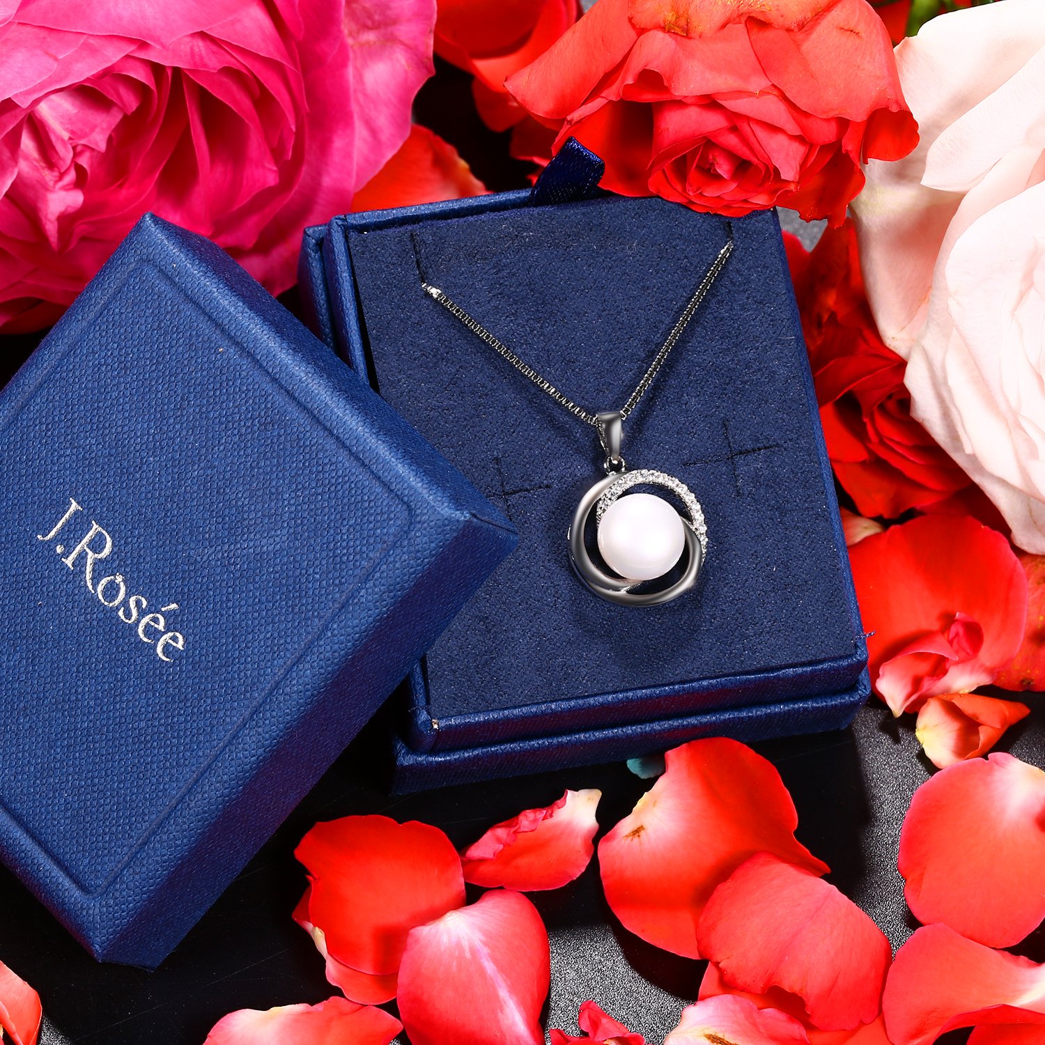 J.Rosée Kette Damen, Halskette Anhänger 925er Silber Zirkonia Süßwasserzuchtperle Venus Venezianerkette Geburtstag Geschenk für Frauen Mädchen Freundin Mutter Tochter