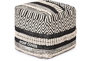 REDEARTH · UNSTUFFED Pouf Ottoman Cover Textured Storage Cube Bean Bag Poof Pouffe Footrest for Living Room, Bedroom, Nursery, Kidsroom;100% Cotton(18"X18"X18", Char Delineate Black)