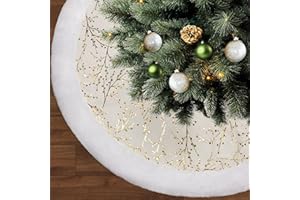 MNKXL 36 Inch Christmas Tree Skirt,White and Gold Faux Fur Xmas Tree Skirt,Thick Plush Velvet Tree Skirt for 4ft/6ft/7.5ft/9ft Christmas Trees,Large White Christmas Tree Skirt for Holiday Decoration