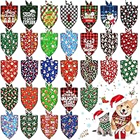 30 Pcs Christmas Dog Bandanas Bulk Adjustable Triangle Dog Scarves Bibs Xmas Puppy Bandanas Pet Neckerchief Washable Holiday