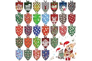 30 Pcs Christmas Dog Bandanas Bulk Adjustable Triangle Dog Scarves Bibs Xmas Puppy Bandanas Pet Neckerchief Washable Holiday 