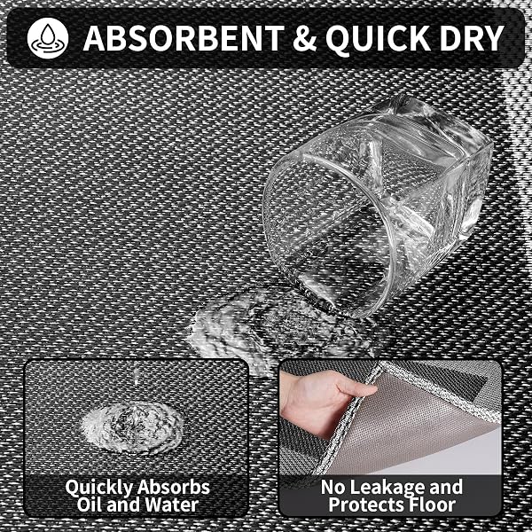 QICAIJIA KITCHEN MATS FOR FLOOR, SUPER ABSORBENT KITCHEN RUGS NON SLIP WASHABLE, SOFT BRAIDED KITCHEN RUNNER RUG, STANDING MAT KITCHEN SINK MAT, EASY TO CLEAN, BLACK 17X59