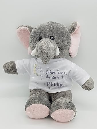 Kinderlampenland Kilala personalisierter Elefant Kuscheltier Hase im Mond zur Geburt mit Namen Baby Mädchen Junge Stofftier G