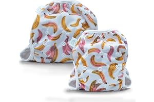 Bambio & Boo - Reusable Swim Diapers, Full Size Pack (S & L), 0-40 Months, Newborn-40lbs, Leak-Proof, Adjustable, Quick Drying for Babies & Toddlers. Ideal for Swimming Lessons (Bananas)