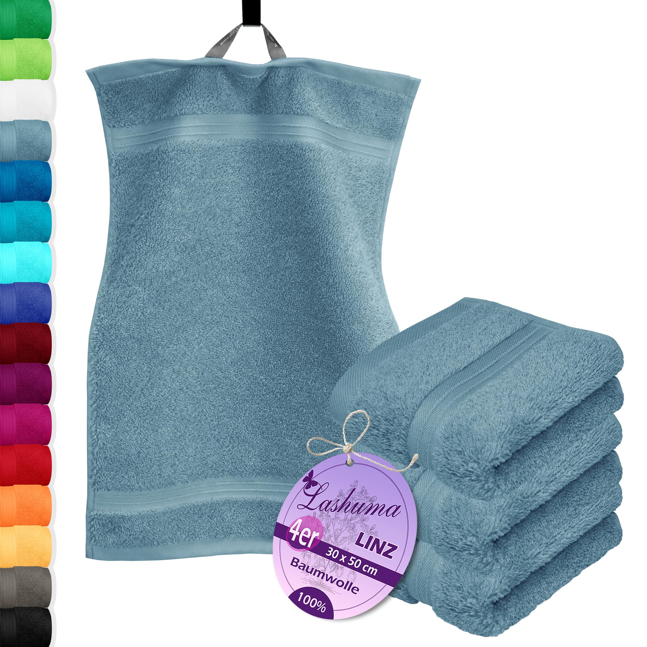 Lashuma® Towel Series – Available in 16 Colours and 6 SizesFace Cloth/Guest Towel/Hand Towel, Bath Towel, Shower Towel/Sauna Towel, 100% Cotton, pigeon blue, 4er 30x50 cm