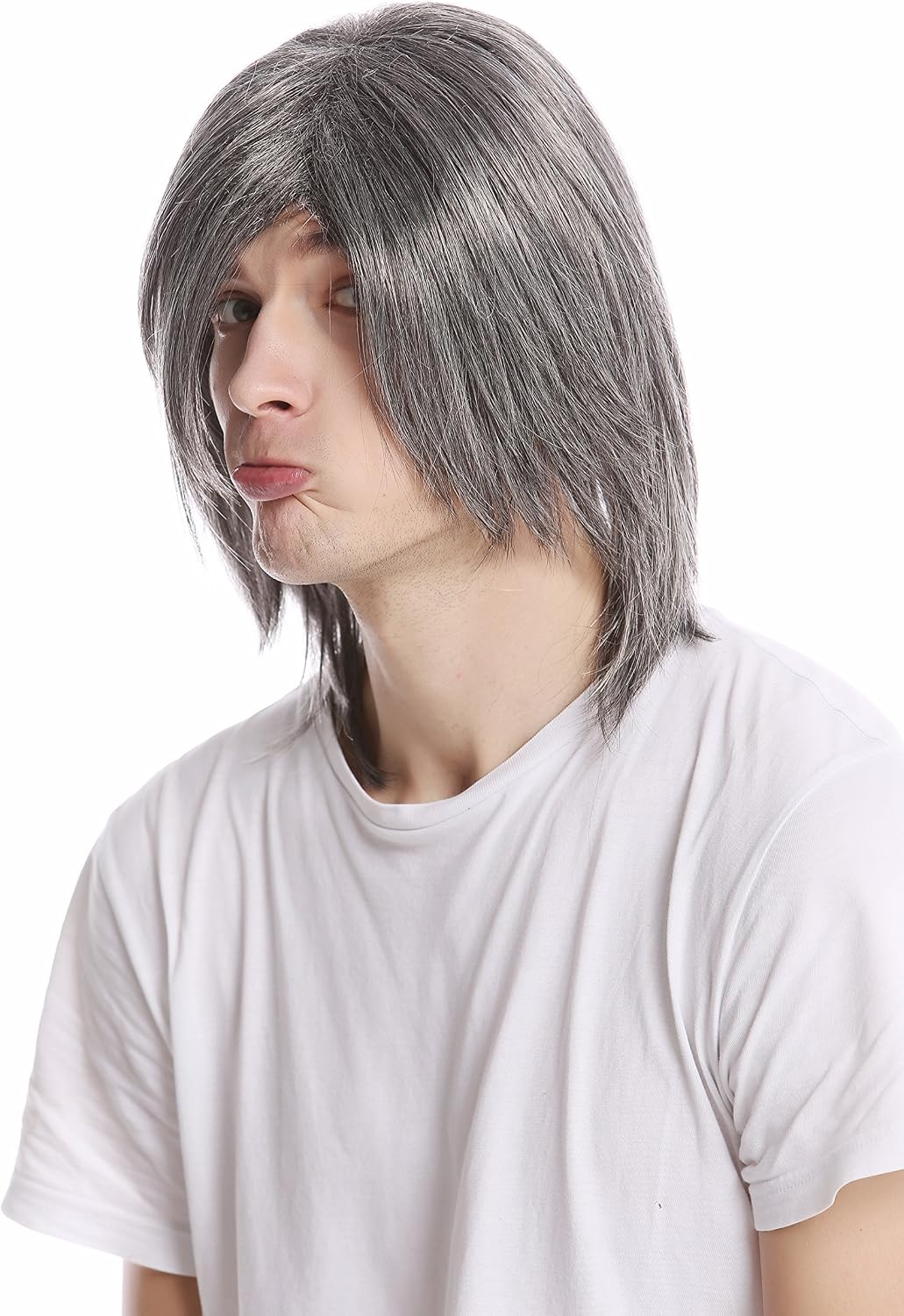 WIG ME UP - GFW892-44 Men Gents Wig long straight middle parting aged rock star youthful modern look dark gray grey - Image 3