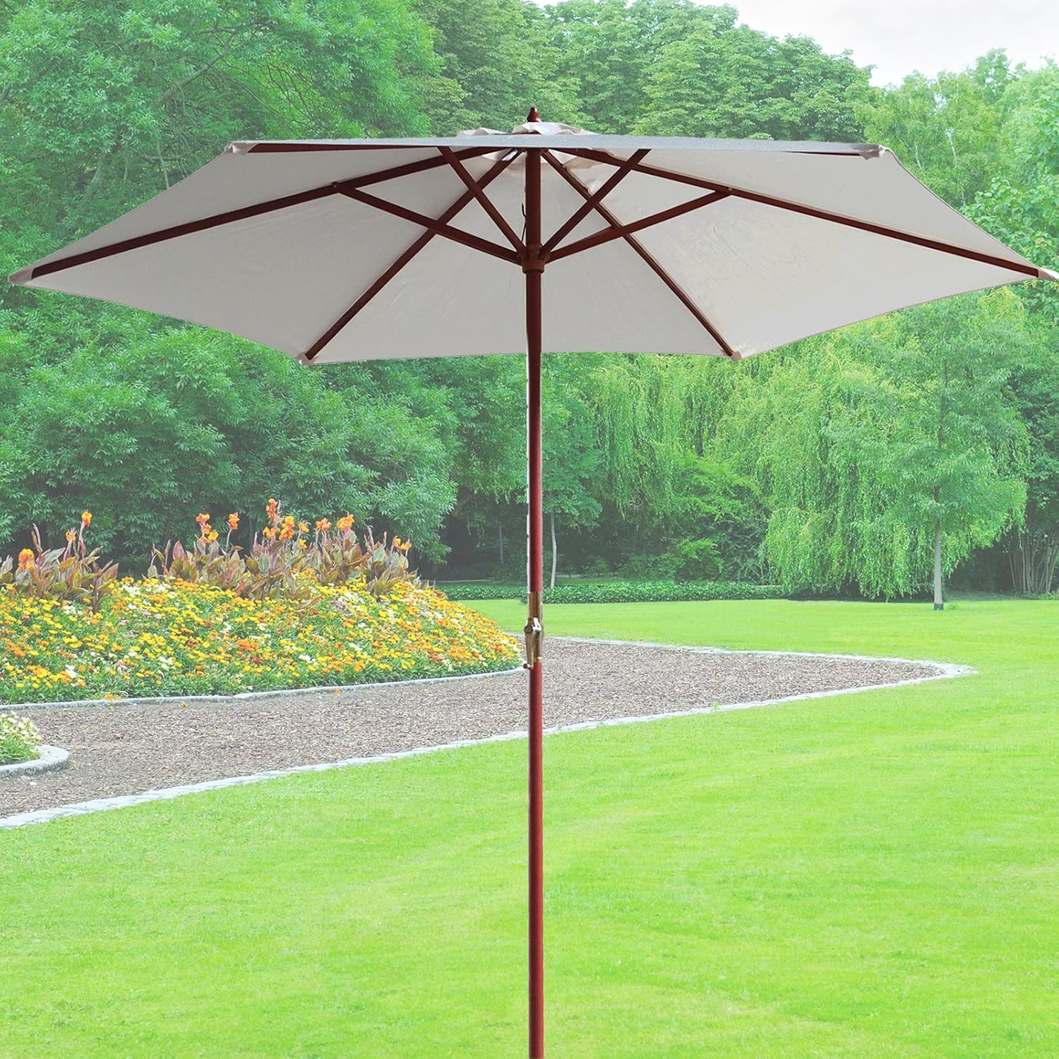 2 7m Crank Handle Round Outdoor Wooden Beige Cream Parasol Garden Furniture Patio Sun Shade Amazon Co Uk Garden Outdoors