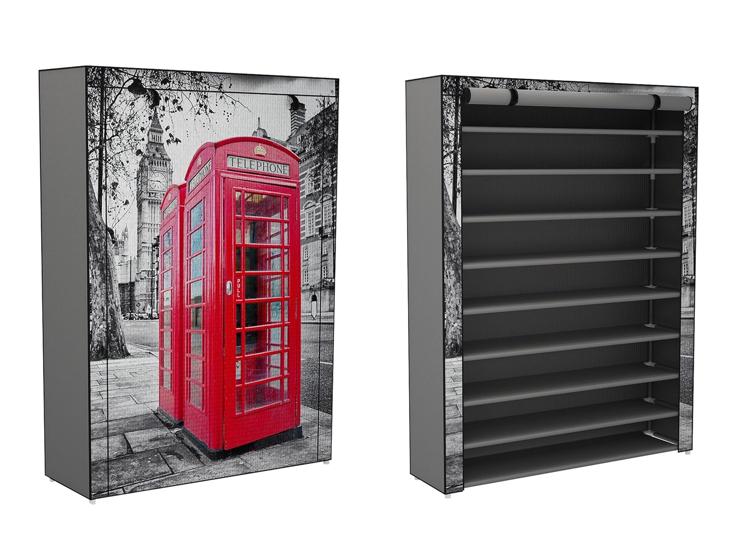 Trendy-Home Stoffschrank Schuhschrank Schuhregal mit Roter Telefonzelle