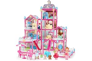 Doll House for Girls,10 Rooms House Toy with Dolls Figure, Puppies,Furnitures, Accessories, Kids Playhouse Gift for for 3 4 5