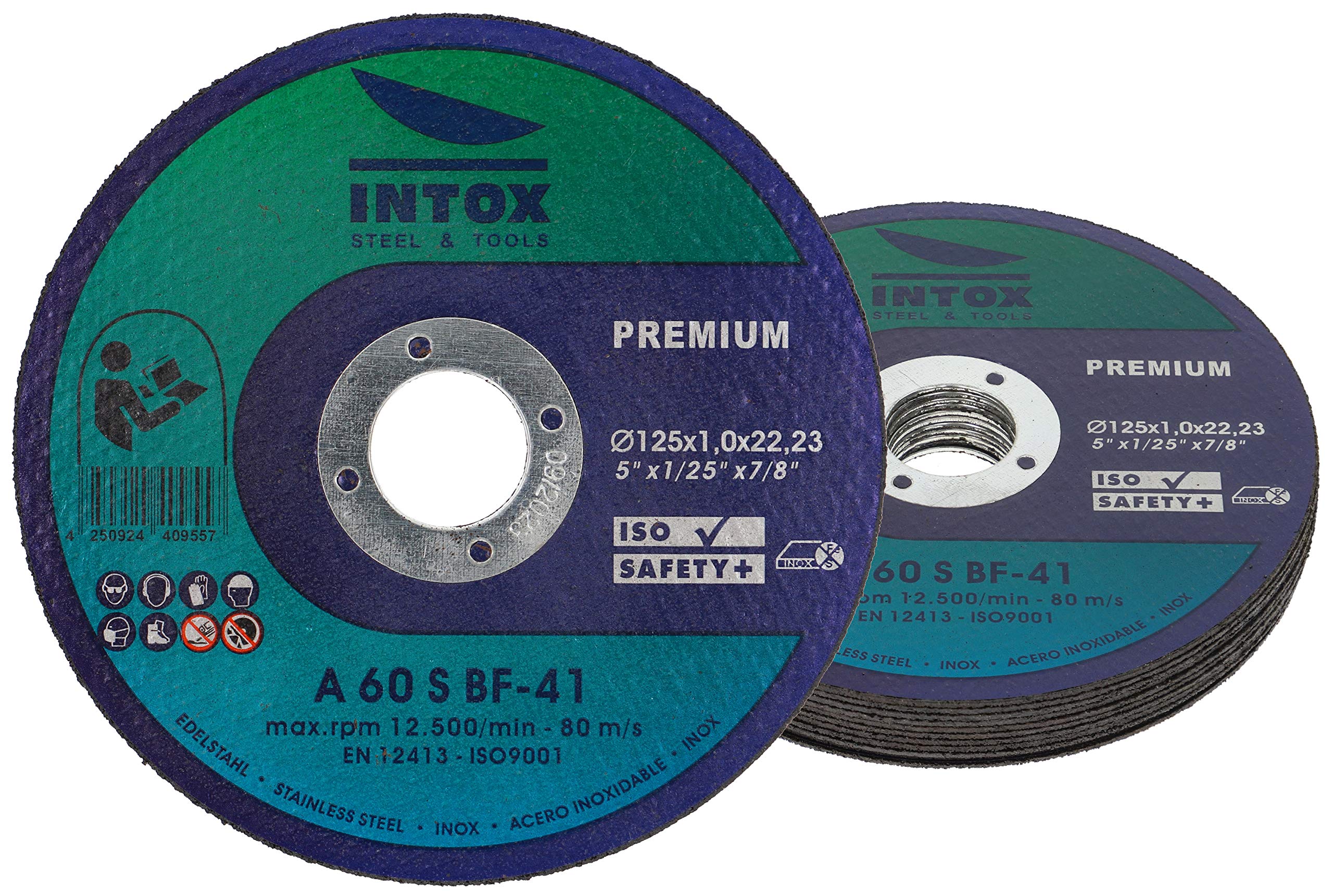 INTOX Cutting Discs 125 mm 5 inch x 1.0 mm Pack of 10 Inox Flex Disc for Metal Steel and Stainless Steel