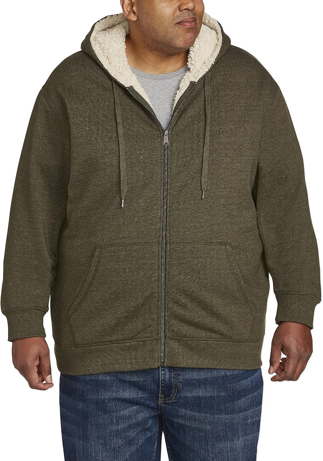  Essentials Men's Big & Tall Sherpa Lined Full-Zip Hooded Fleece Sweatshirt fit by DXL: Clothing