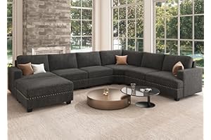 Nolany Oversized Modular Sectional Couch U Shaped Sofa with Storage Ottoman Reversible Convertible Corner Sectional Couch with Wide Seat,128.1 inch,Dark Grey