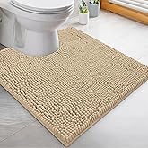 LuxUrux Luxury Shaggy Toilet Bath Mat U-Shaped Contour Rugs for Bathroom, Soft and Comfortable, Maximum Absorbent, Dry Quickly, Non-Slip, Machine-Washable (20 x 20 inch, Birch)
