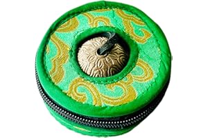 QT SHOPPING Tibetan Handmade Yoga Meditation Om Tingsha Bell Chimes Cymbal Set With Hand Woven Unique Bag, 2.75 Inches Buddhist Tingsha, Om Mani Padme Hum Mantra - Handmade In Buddha Born Country, Nepal