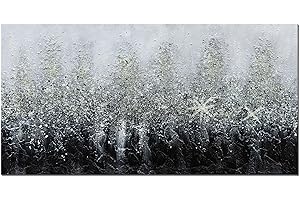 Slyart Large Black and white Wall Art 48x24 Inches Handmade Abstract Glass Cullet Wall Paintings Textured Artwork Modern Oil Painting on Canvas Crystal Art