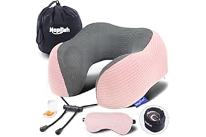 napfun Neck Pillow for Traveling, Upgraded Travel Neck Pillow for Airplane 100% Pure Memory Foam Travel Pillow for Flight Headrest Sleep, Portable Plane Accessories, Pink