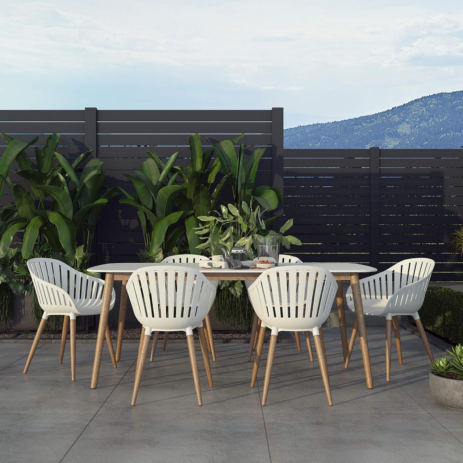 Amazon Com Brampton Kyoto 7 Piece Outdoor Rectangular Dining Table Set Eucalyptus Wood Ideal For Patio And Indoors Garden Outdoor
