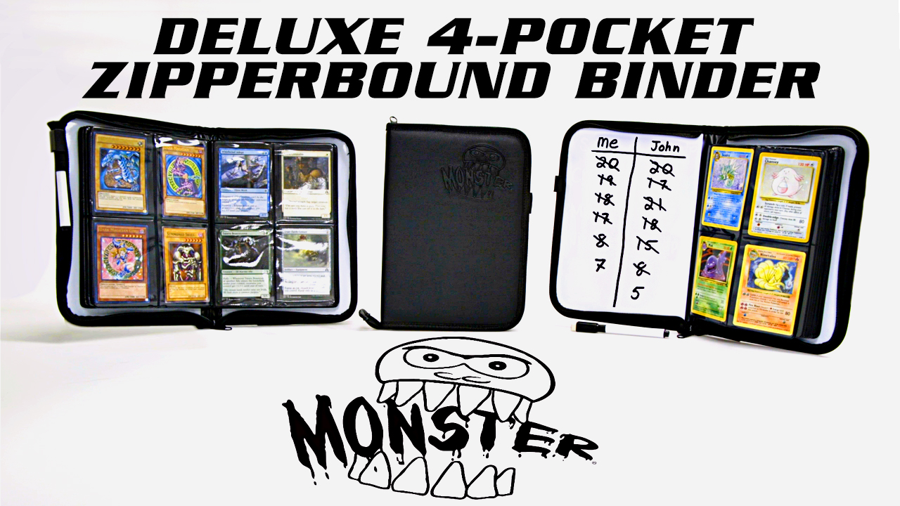 Monster Deluxe 4 Pocket Trading Card Leather Binder w Zipper