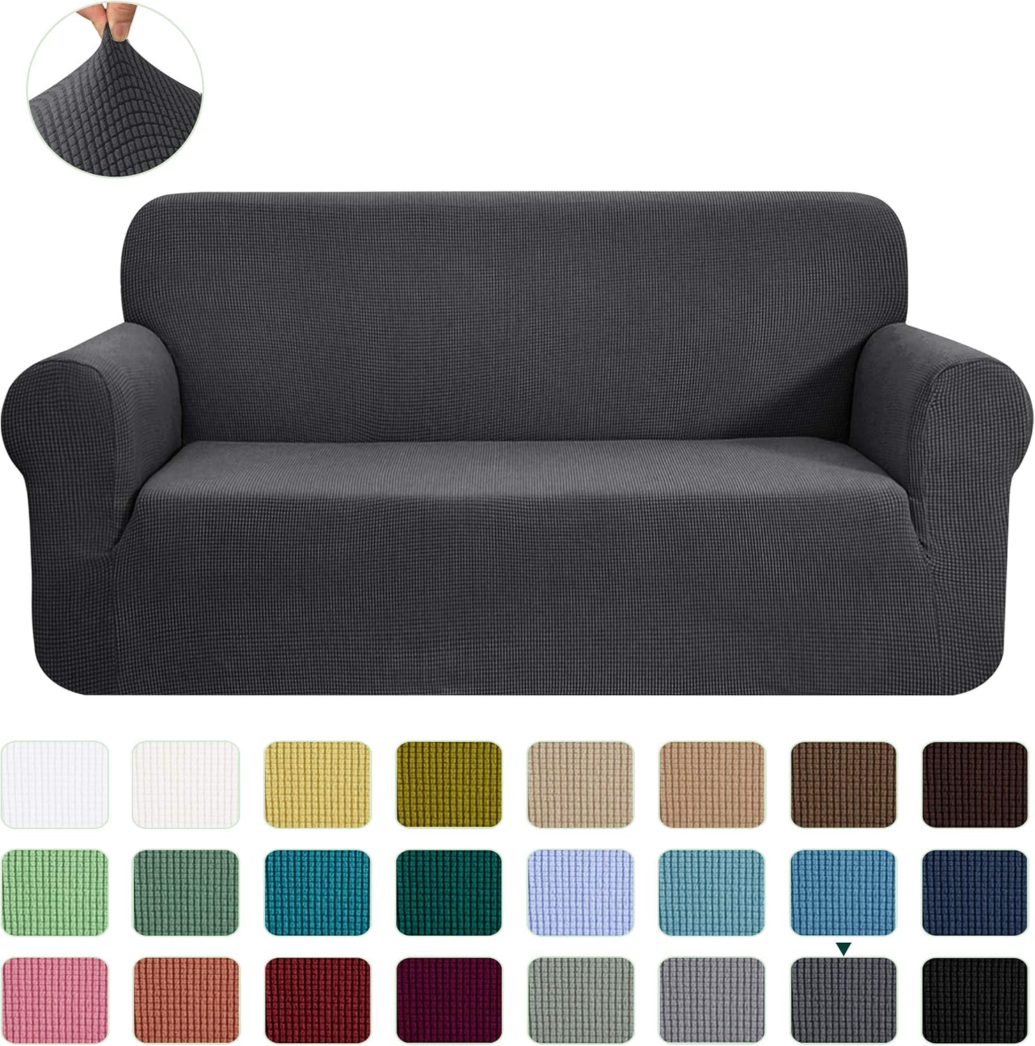 CHUN YI Stretch Sofa Slipcover 1-Piece Couch Cover Furniture Protector，3 Seater Settee Coat Soft With Elastic Bottom，Checks Spandex Jacquard Fabric, Large, Gray: Home & Kitchen