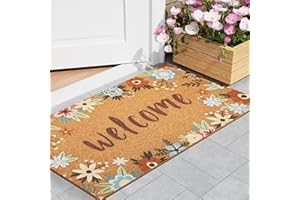 SAKSUN Door Mat Welcome Outdoor Mat: Artificial Coir Doormat for Outdoor Outside Indoor Entrance - Front Door Mat Non-Slip Backing Washable Fall Mat for Home Porch Entry Floor (Flower Welcome Mat, 17"x 30")