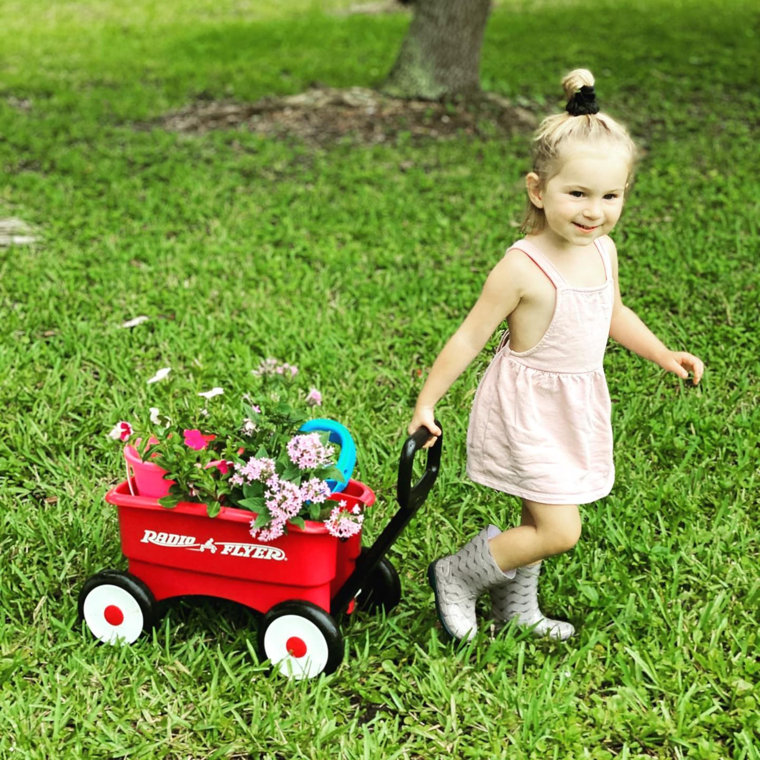 Baby Walker Wagon, Baby Toy Cart, Wagon for Kids, Toddler Toys, Radio Flyer Push & Pull Walker with Garden Tools, Red, for Ages 1-4 Years